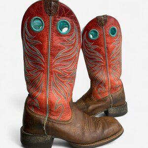 Ariat Boots Women's Red Turquoise Leather Western Cowboy Cowgirl Square Toe 6 B